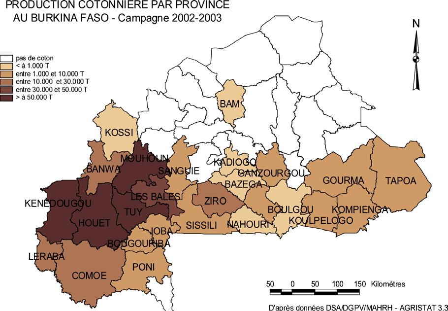 Map 1 The south western part of Burkina Faso, produces most of the cotton output in the country (Hårsmar, 2004:166).