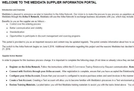 transacting with Medidata: o Account Configuration Guide o Medidata Purchase Order Confirmation and Ship Notice