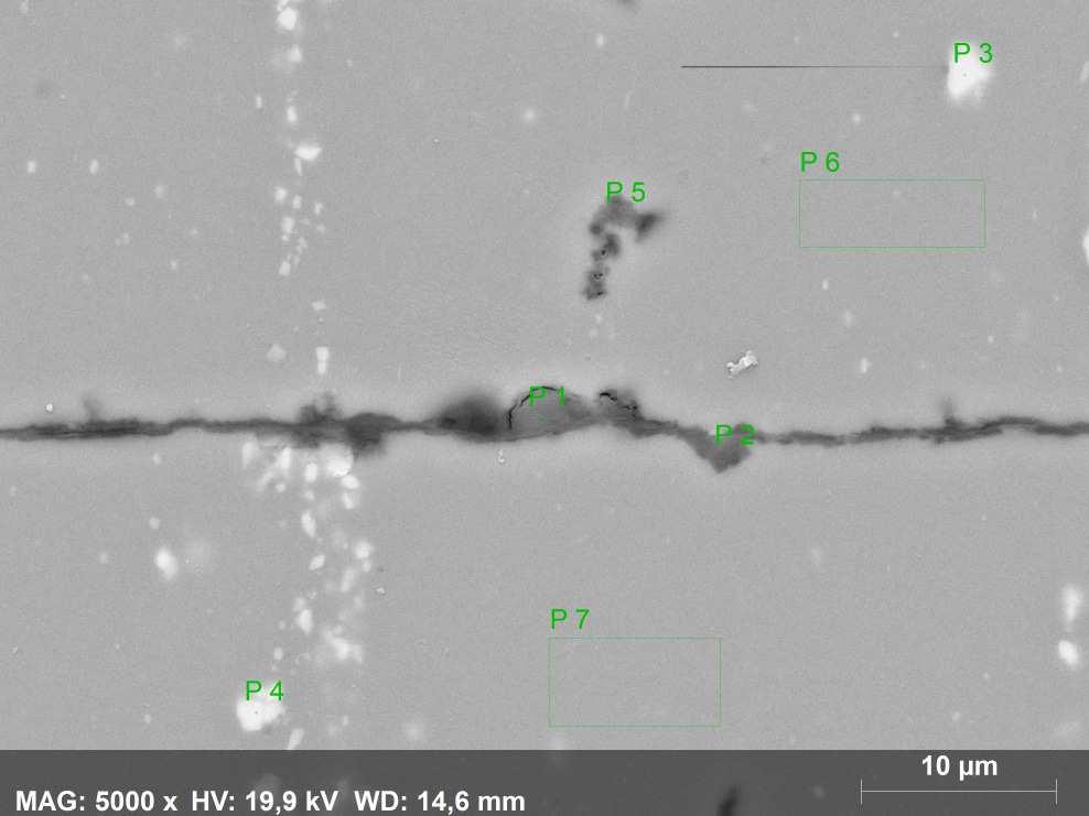 SEM result chemical composition The chemical composition of the dark particles and layers at the joint interface was analysed by SEM-scanning electron microscope.