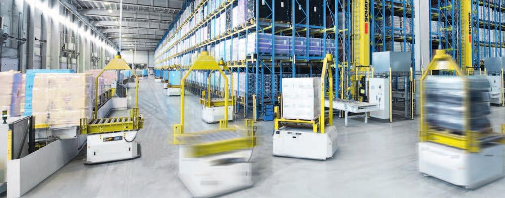 FLEXIBLE AND HIGHLY EFFICIENT: INTELLIGENT MATERIAL FLOWS WITH AUTOMATED GUIDED VEHICLES Optimum stock management, high throughput and rapid order processing are key factors for third party logistics