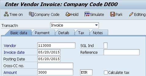 Create Invoice Receipt for Rent Expense In the transaction FB60 when asked for the Company Code, enter. Enter Burgmeister Zubehör OHG as Vendor (113###).
