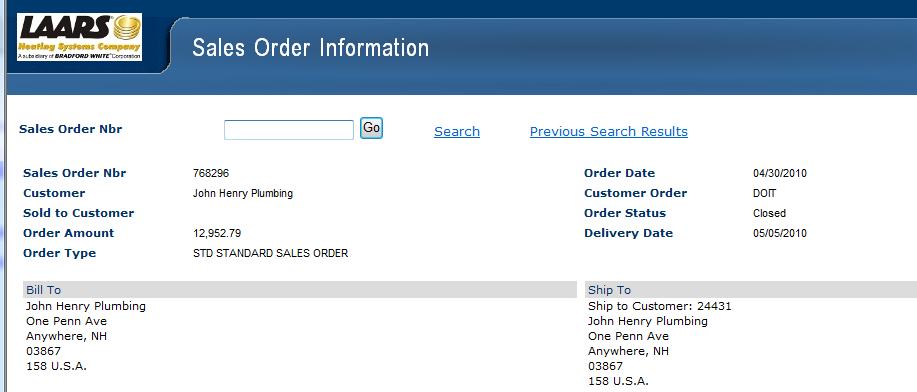 Using My Orders The top of the display lists the order number, order date, customer, customer P.O., order amount, order status (open has yet to ship, and closed is shipped), and the delivery date.