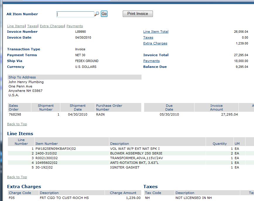 Using My Account Summary A duplicate invoice can also be printed from this screen, by using the Print Invoice button