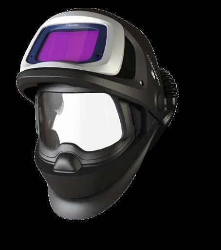 Smooth flip-up function with curved 170 x 100 mm clear grinding visor. The breathing tube is attached to the head harness instead of the helmet for improved comfort and balance.