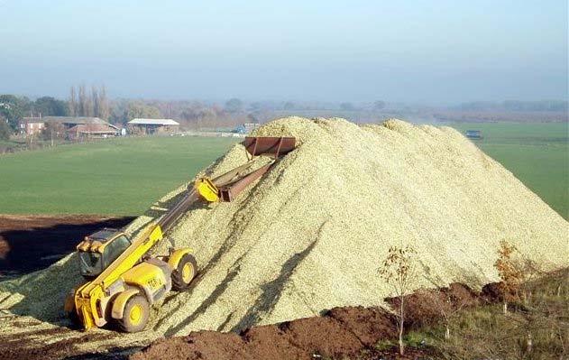 23: SRC wood chip 24: Building the wood chip storage pile The wood chip in photo 23, produced by the CRL harvester, shows a consistently clean, quality SRC fuel.