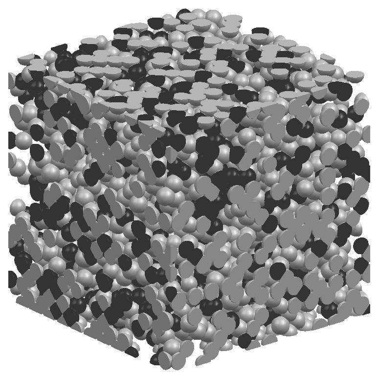 Figure 2-10: Example solid model of sintered, composite, solid oxide fuel cell electrode. The total porosity is 0.55. The mean particle diameter is 7.43 µm.