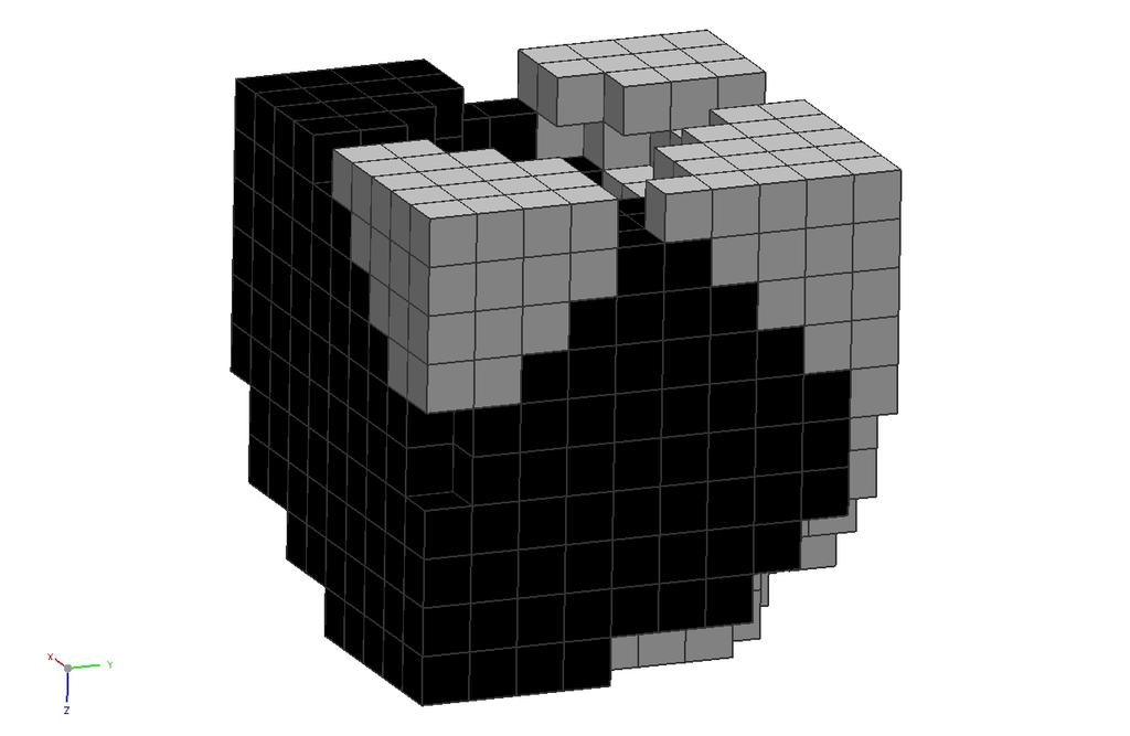 voxels connected to the xy plane at z equal to one are open pore voxels and the matrix index defines the finite element positions, upon which the finite element mesh is generated.