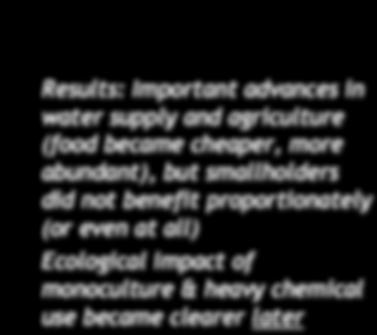advances in water supply and agriculture (food became cheaper, more abundant), but smallholders did not benefit proportionately