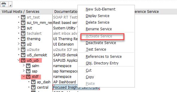 Figure 30 Activate Service for DF Launchpad OData Services Activation Repeat the steps below for each Dashboard with selecting each time the corresponding service name and the system alias entry.