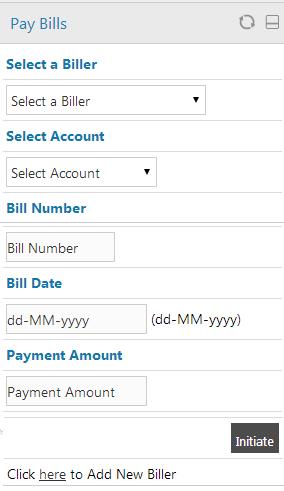 Pay Bill 4. Pay Bill This widget displays the bill payment transaction in a minimalistic form. It allows you to pay bill for the registered biller.