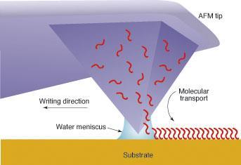 deposits ( writes ) a material on a substrate Tip