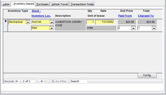 Inventory Type Select Mechanical, Custodial or Instructional. This will filter out the Stock # field based on your selection Stock # - enter the stock number or select it from the drop-down list.