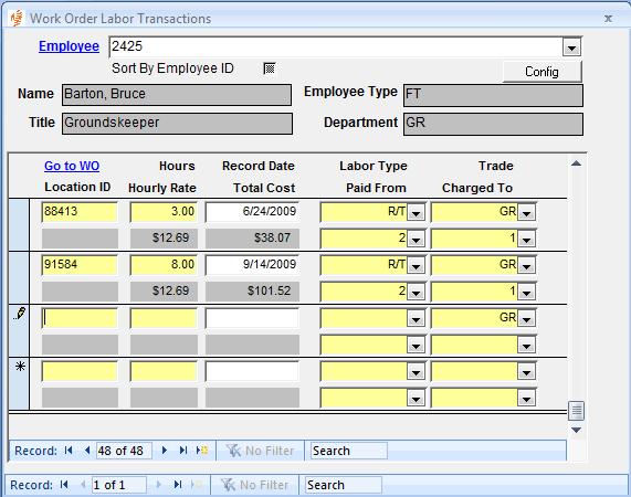 Labor Transactions The Labor Transactions Form allows you to enter labor transactions without having to do so through the Work Order Main form.