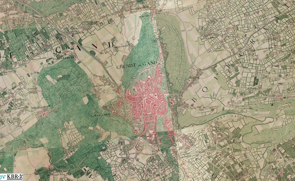 Kaartje historisch wetland (Gent) vroeger en nu