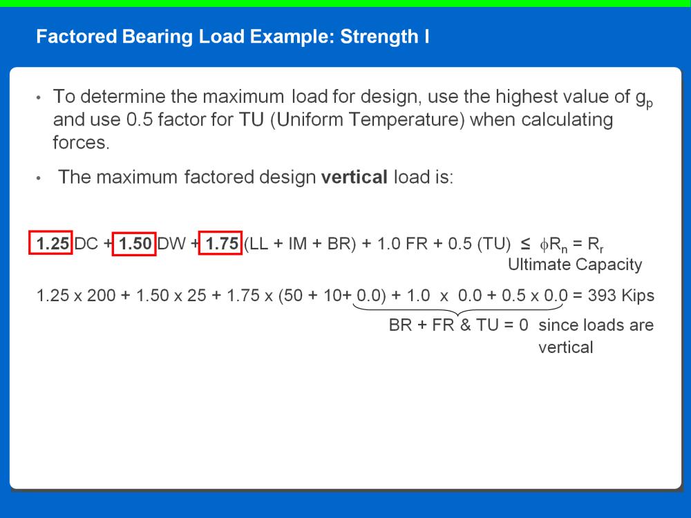 This slide shows the maximum factored design