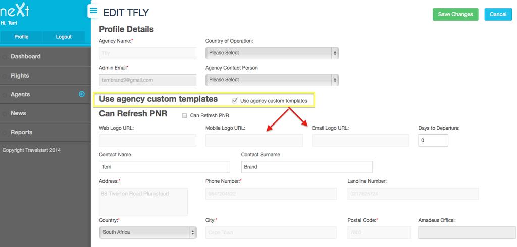 The option to Use agency custom templates allows you to add you own logo on