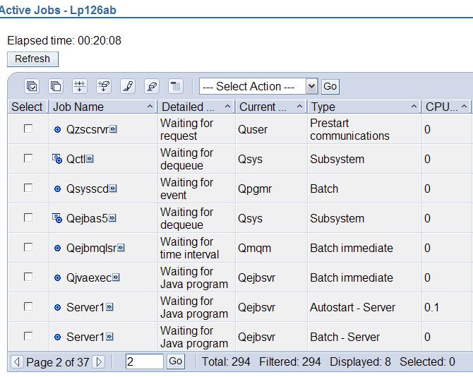 System i Navigator Tasks for the Web - Interface Action menu Customizable Search, include and