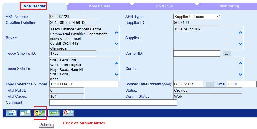 6. Submit ASN After printing the pallet labels, click on