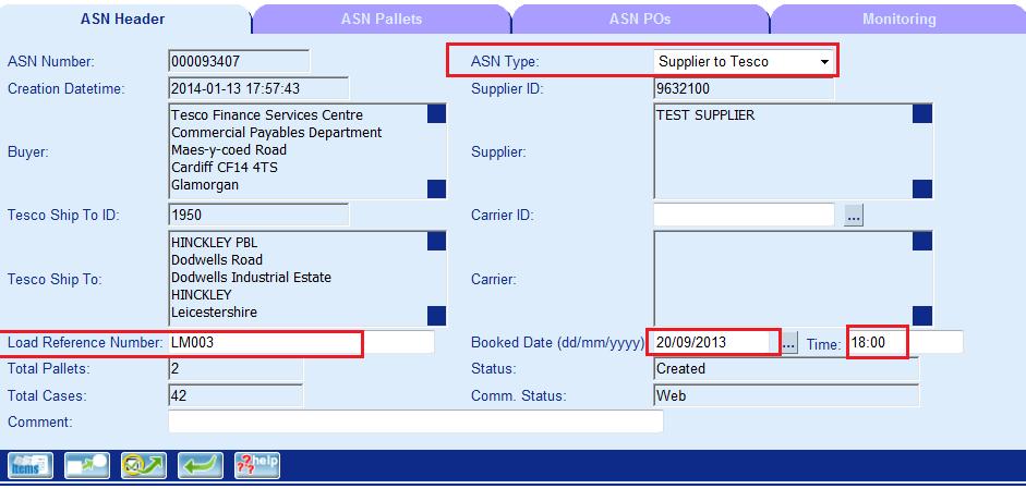 4. ASN type, load ref number, booking time and date can be