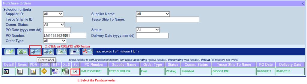 3. Select the purchase order and click on the