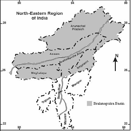 Assessment of flood events in the data-sparse Brahmaputra Basin in northeast India 221 Fig. 1 Brahmaputra Basin in the northeastern region of India. elevations below 300 m a.m.s.l., 10.