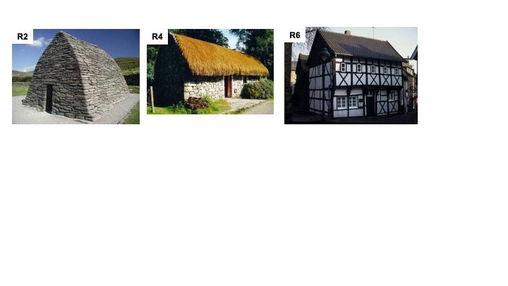 Here in the third photo, in Germany, half-timbered walls were once built out of wooden beams filled with plaster.