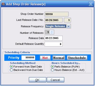 Add Shop Order Releases via Auto-Create Releases The Auto-Create Release function allows the user to quickly create a release with minimal added input.