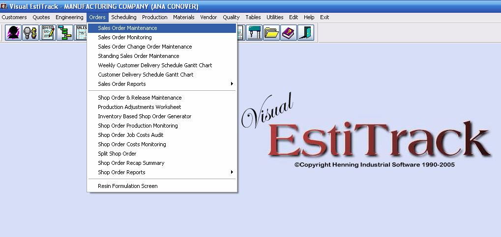 Chapter 4B ORDERS SHOP ORDERS Visual EstiTrack s Shop Order Maintenance is fully integrated with the database to make an easy-to-use seamless and functional