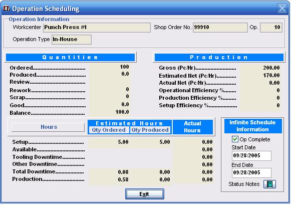 Operational Scheduling The Operational Scheduling form is used to review all the production details regarding a given operation number.