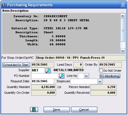 Purchasing Requirements Activate Update Purchasing Requirements pushbutton to retrieve the form below.
