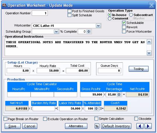 Operations Worksheet The Operation Worksheet is similar to the Operations tab in that it maintains supporting functions that are made available from within the form.