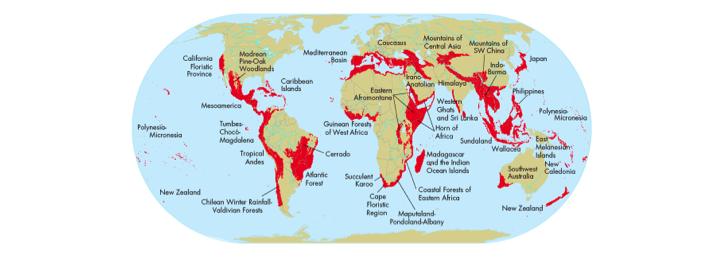 Preserving Habitats and Ecosystems: Ecological Hot spots (shown in Red) An ecological hot spot