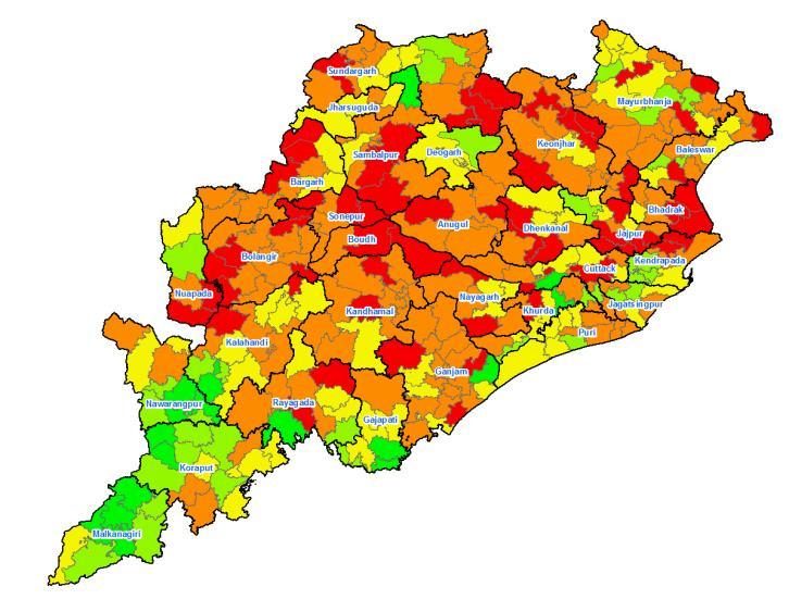 Rainfall Block-wise rainfall status of Odisha state (Aug 2017) Cumulative Rainfall Aug2017 Rainydays