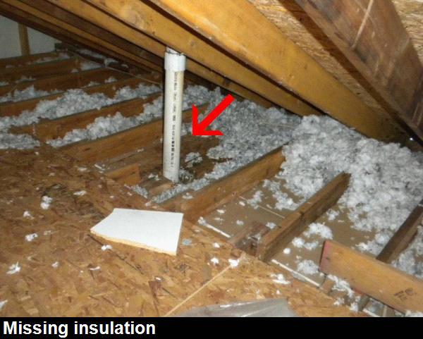 ATTIC ACCESS: TYPE: Pull down stairway. INSPECTION METHOD: Walked through attic. INSULATION: TYPE: Fiberglass loose fill. APPROXIMATE DEPTH IN INCHES: 0 to 6.