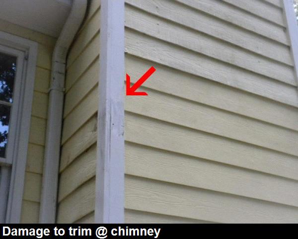 The affected siding can be replaced with fiber cement siding when the house is repainted. FASCIA AND SOFFITS: Wood.