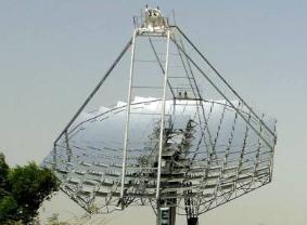 170 C) Photo: Thermax High concentrating dish Receiver moves with the mirror field installed on one pole Automated two axis
