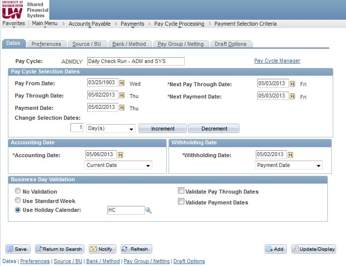 24. Click on the Pay Cycle Manager hyperlink on the right corner or follow the navigation in the following section.