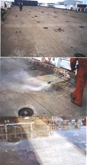 Practical example 1 Container decks are normally exposed to extreme impact. Jotun was allowed to supply a test patch (stripe), seen two years after the application.