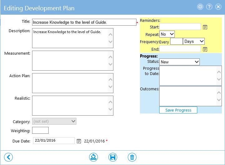 3. Select Save when you have finished making changes. 2.3.4 Deleting a Development Plan Item To delete a development plan item: 1.
