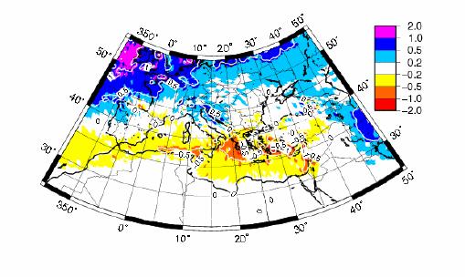 Climate change Precipitation (mm/d): 2070-2099 vs.