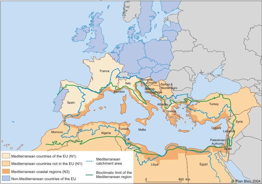 Plan Bleu The Mediterranean The sea, 21 countries and the EU, Contracting Parties to the Barcelona Convention One eco-region: 46 000 km of