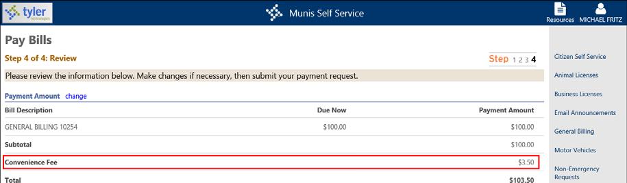 6. Click Continue. The Review page provides the payment information.