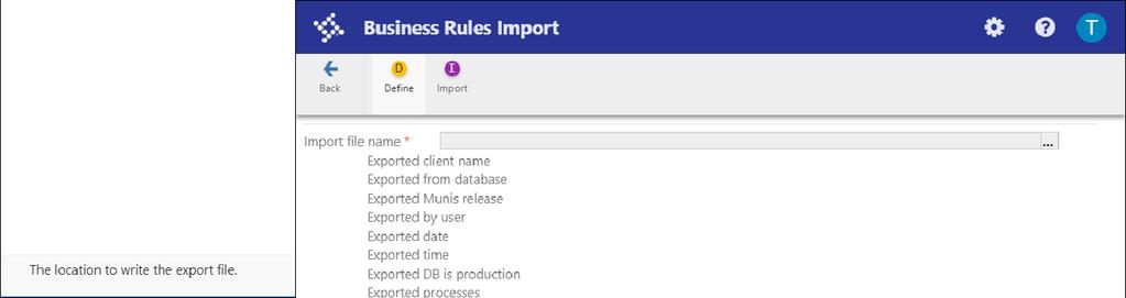 from one database to another. The Business Rule Export program exports existing rules by process code. You can export rules for one or multiple process codes.