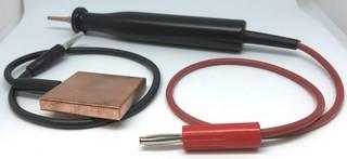 Pen and Plate Resistance Welding Accessory The kit consists of a Copper Plate with a black lead and a Copper tipped spring-loaded pen with appropriate red lead.
