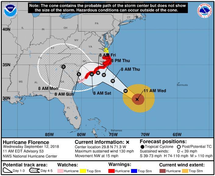 (Morristown, New Jersey) We promise to keep you informed on a frequent basis about how Hurricane Florence is affecting your supply chain on the US East Coast.