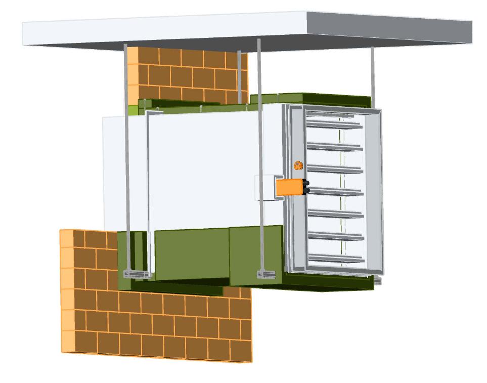 MULTIBLADE FIRE DAMPER BSK-J/EI90 HANGERS AND FASTENINGS FOR OUTSIDE OF WALL CONSTRUCTION Hanging of a fire damper outside of wall construction: The ventilation ducts between the wall opening and the