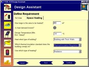 4 Calculation Examples T*SOL Manual Figure 4.1.5: Definition of the space heating requirement in the Design Assistant.