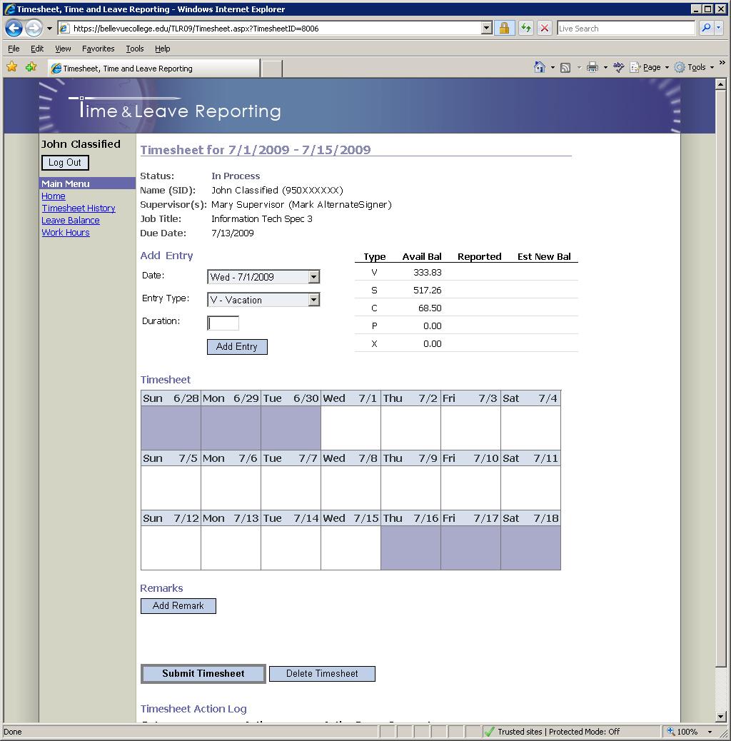 Editing a Timesheet Figure 4 Timesheet Page Importing work hours onto a timesheet (for overtime-eligible employees only) If your work hours have