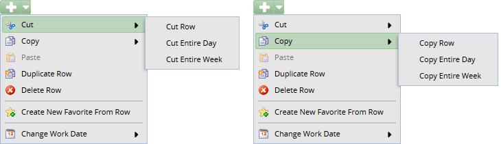 Copy/Cut an Entry 1. Click on the down arrow next to the plus sign for the date you would like to copy or cut.