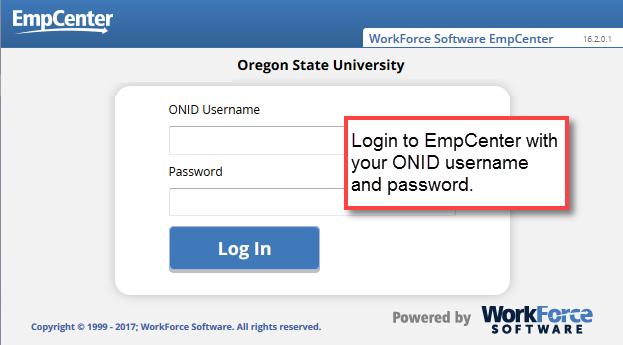 To access EmpCenter, click on Login to EmpCenter at http://mytime.oregonstate.